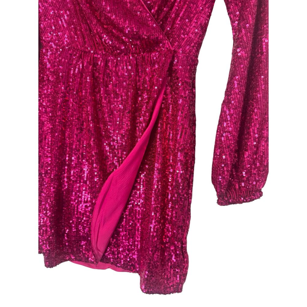 NWT The Drop Helena Sequin Wrap Dress Luminous Pink Size XS - Picture 6 of 12